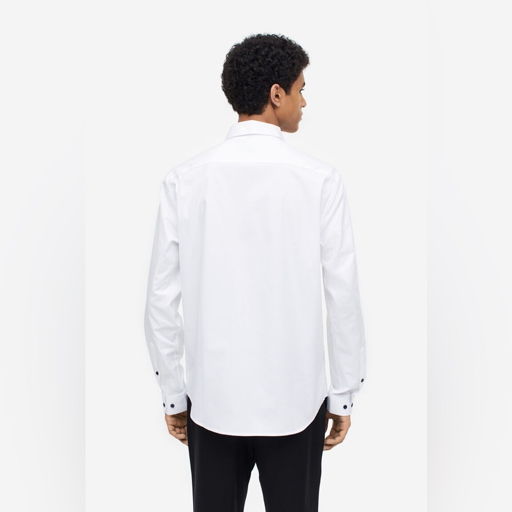 Sz M H&M men SLIM FIT PREMIUM COTTON SHIRT WARNA - WHITE - Picture 3 of 10